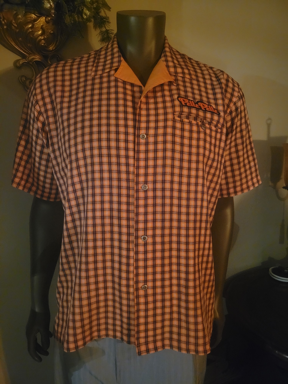 Pelle Pelle Orange and Black Plaid Short-Sleeve Button-Up Shirt